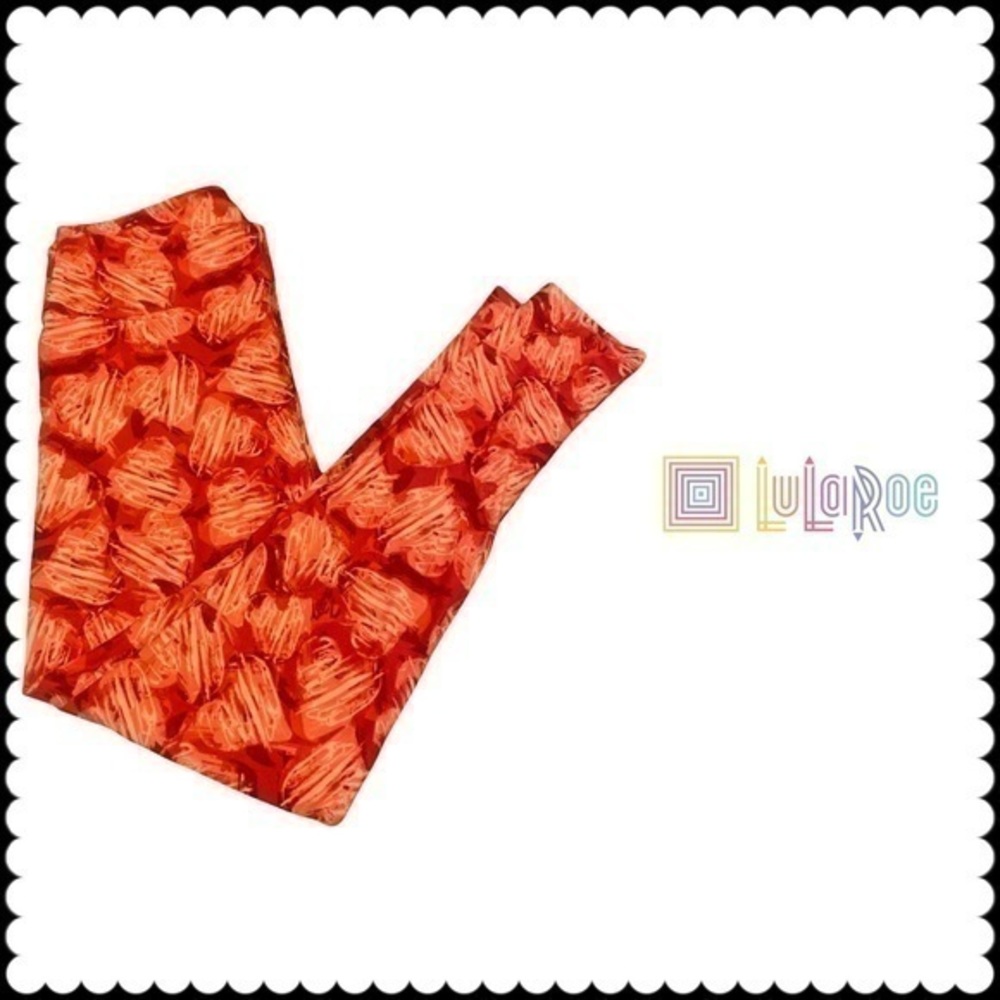 LuLaRoe Womens Red Heart Scribble Tall & Curvy  Comfy Soft Leggings